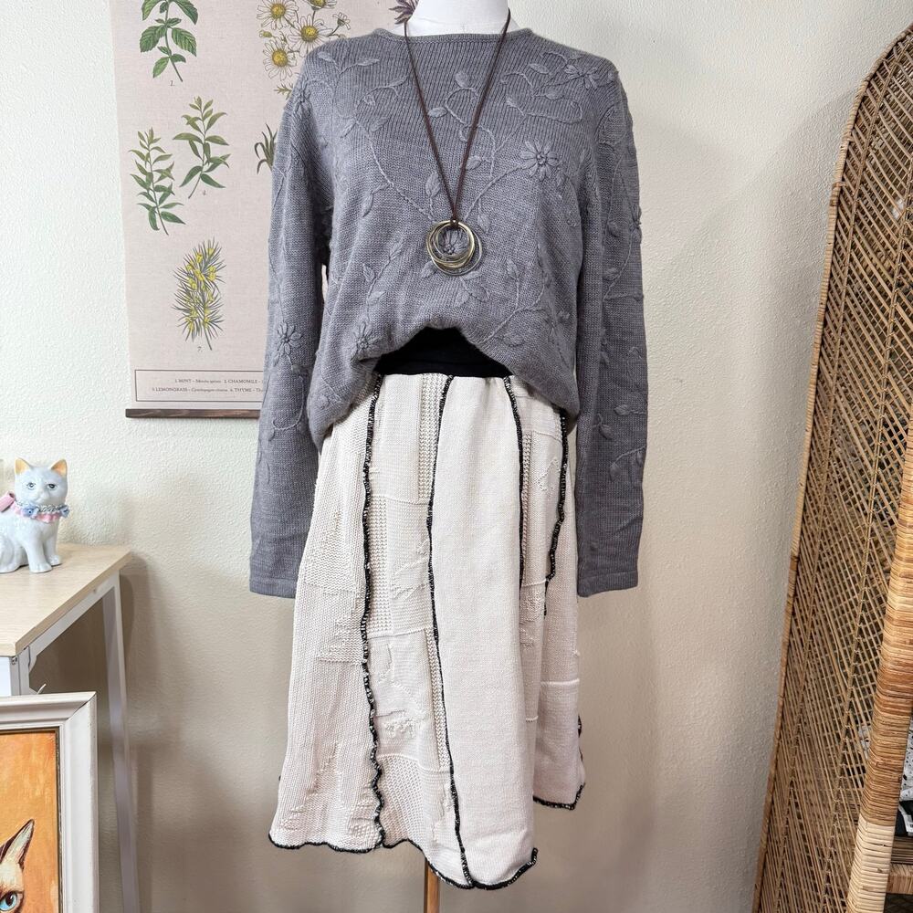 Vtg Upcycled Polar Bear Knit Patchwork Sweater Skirt Forest Winter Whimsy Twee S
